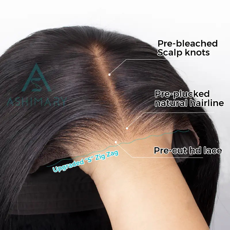 Super Easy Straight Bob Wear & Go Pre Cut HD Transparent Lace Closure Wig with Pre Plucked Hairline & Bleached Knot