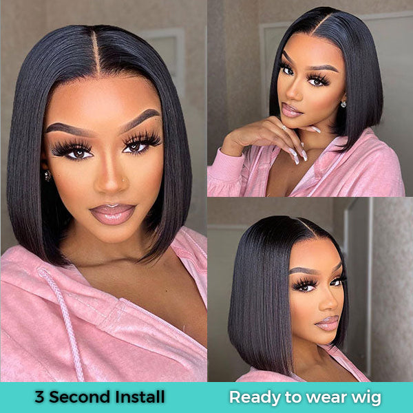 Straight-BOB-Wear & Go-Pre-Cut HD-Transparent-Lace-Closure-Wig-Hairstyles